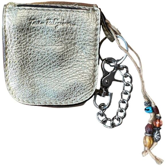 True Religion Gold Small Coin Keychain Pouch Case 3.75"W x 4"H x 1.25"D - Picture 2 of 6